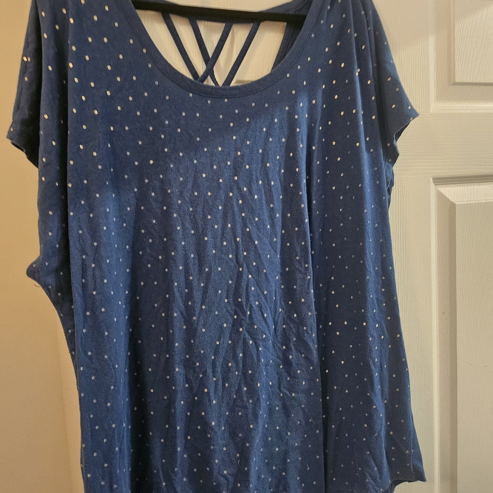 Lane Bryant Navy Dot Short Sleeve Top